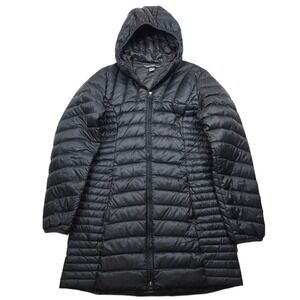 Eddie Bauer Down Puffer Coat Womens Small Black Hooded Long Zip